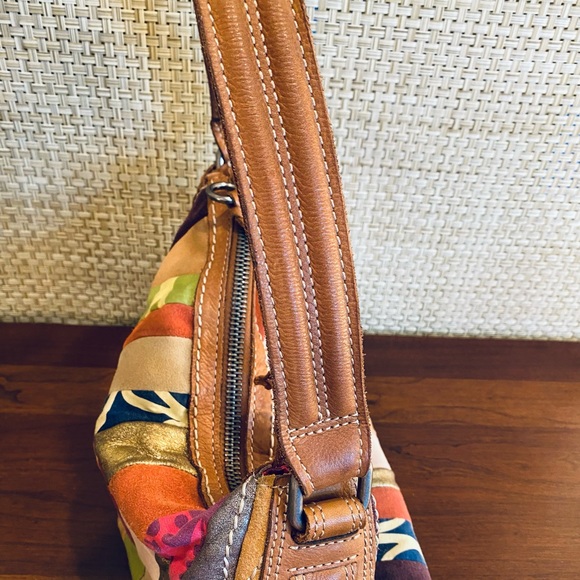 🌟4xHP🌟VTG 1990s Fossil Patchwork Leather & Suede Shoulder Bag - Picture 11 of 15